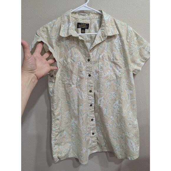 Cream colored printed cotton short sleeve button up outdoor top Noble Outfitters - Picture 4 of 11